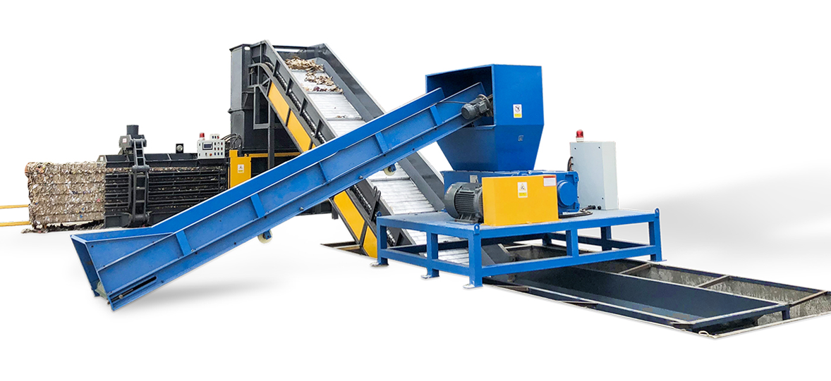 Große Produktionslinie zum Zerkleinern, Sortieren und Verpacken von Müll